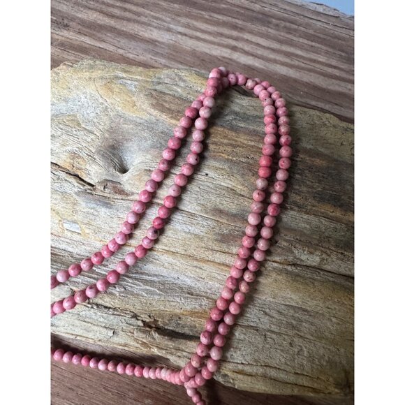 Pink Rhodochrosite Beaded Necklace 36" Long Round Stone Beads Womens Jewelry Boh - Picture 5 of 5